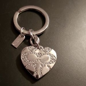 Coach Pave Signature C Heart Locket w/ Swarovski crystals,Silver Key Ring, Chain
